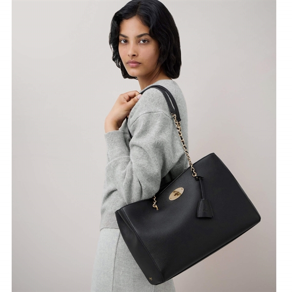 Mulberry Lily Chain Tote Black Small Classic Grain